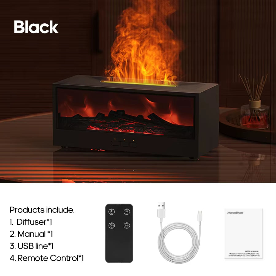 Simulated Fireplace Aroma Diffuser 150Ml Essential Oil Diffuser Air Humidifier W/ Remote & Colorful Light for Home Creative Gift
