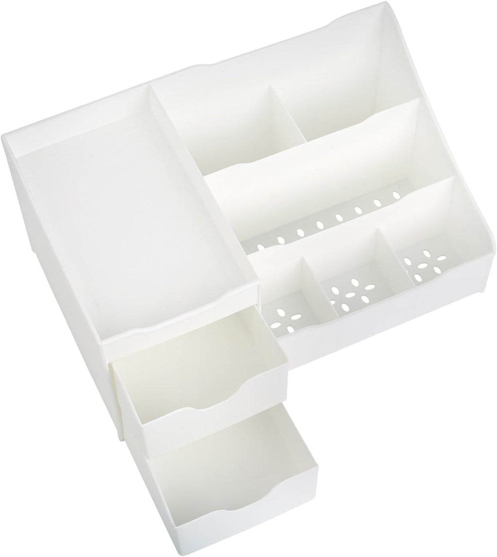 Cosmetic Storage Organizer - Sitting on Your Vanity, Bathroom Counter or Dresser - Easily Organize Your Cosmetics, Jewelry, Hair Accessories (White)